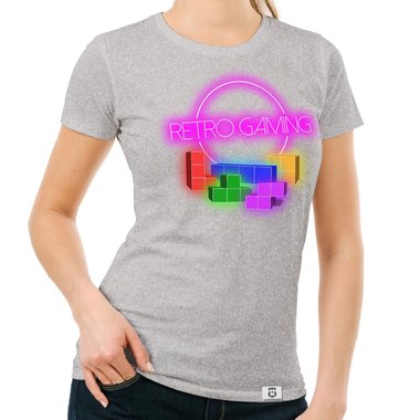 Damen T-Shirt - Retro Gaming dunkelblau-bunt S