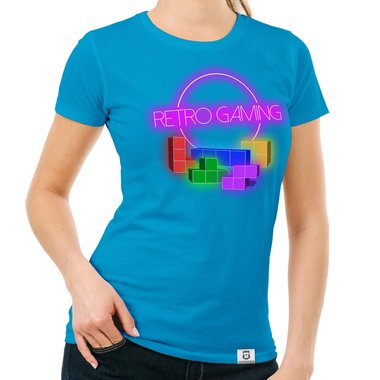 Damen T-Shirt - Retro Gaming dunkelblau-bunt S