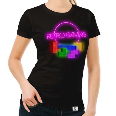 Damen T-Shirt - Retro Gaming dunkelblau-bunt S