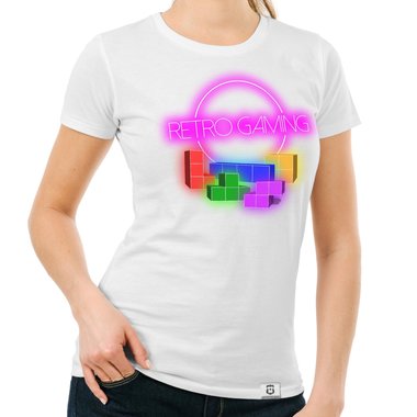 Damen T-Shirt - Retro Gaming dunkelblau-bunt S