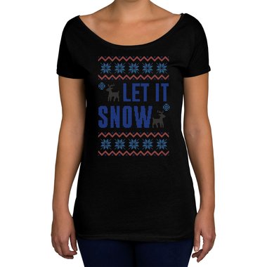 Damen T-Shirt U-Boot-Ausschnitt - Let it snow schwarz-blau XS