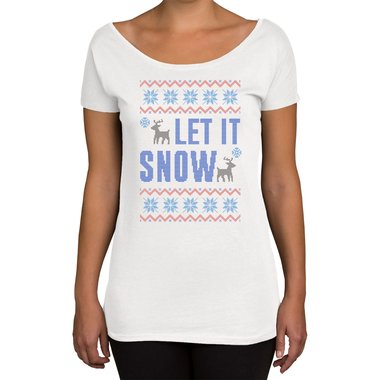 Damen T-Shirt U-Boot-Ausschnitt - Let it snow schwarz-blau XS