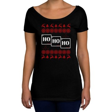 Damen T-Shirt U-Boot-Ausschnitt - HO HO HO schwarz-weiss XL