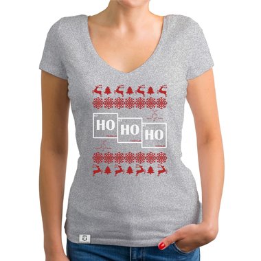 Damen T-Shirt V-Ausschnitt - HO HO HO