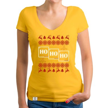 Damen T-Shirt V-Ausschnitt - HO HO HO dunkelgrau-weiss  XS
