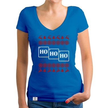 Damen T-Shirt V-Ausschnitt - HO HO HO dunkelgrau-weiss  XS