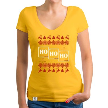 Damen T-Shirt V-Ausschnitt - HO HO HO schwarz-weiss XXL