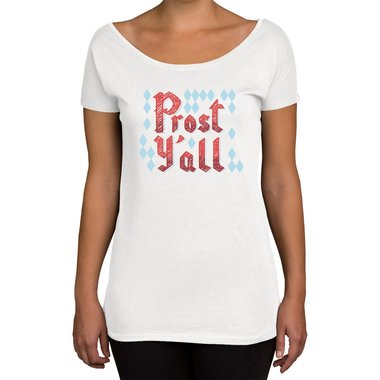 Damen T-Shirt U-Boot-Ausschnitt - Prost Yall weiss-rot XL