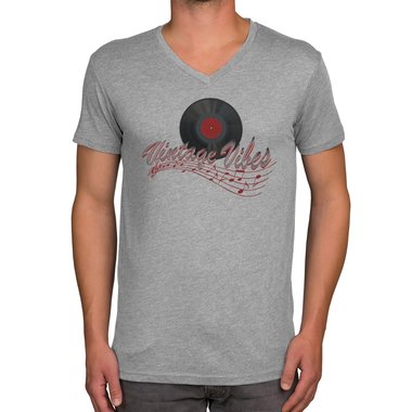Herren T-Shirt - V-Ausschnitt - Vintage Vibes weiss-rot XXXL