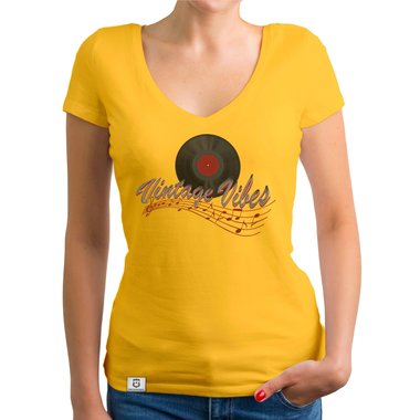 Damen T-Shirt V-Ausschnitt - Vintage Vibes dunkelgrau-rot XS