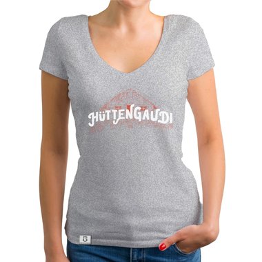 Damen T-Shirt V-Ausschnitt - Httengaudi weiss-schwarz XXL