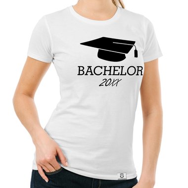 Damen T-Shirt - Bachelor mit Wunschjahr weiss-schwarz XL