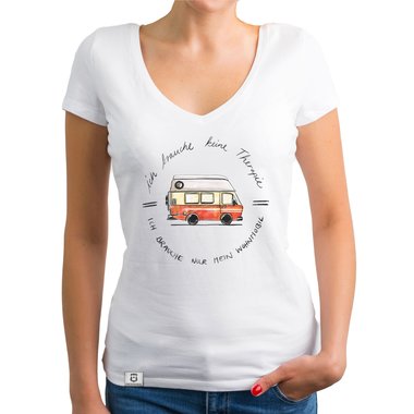 Damen T-Shirt V-Ausschnitt - Ich brauche nur mein Wohnmobil