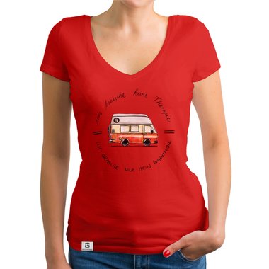 Damen T-Shirt V-Ausschnitt - Ich brauche nur mein Wohnmobil weiss-schwarz XXL