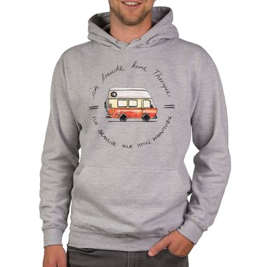 Herren Hoodie - Ich brauche nur mein Wohnmobil hellgrau-schwarz XS