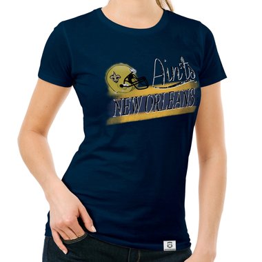 Damen T-Shirt - Aints - New Orleans dunkelblau-gelb S