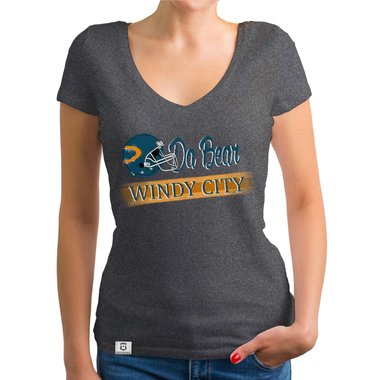 Damen T-Shirt V-Ausschnitt - Da Bear - Windy City dunkelgrau-trkis XS
