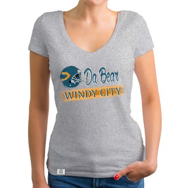 Damen T-Shirt V-Ausschnitt - Da Bear - Windy City dunkelgrau-trkis XS