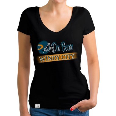 Damen T-Shirt V-Ausschnitt - Da Bear - Windy City dunkelgrau-trkis XS