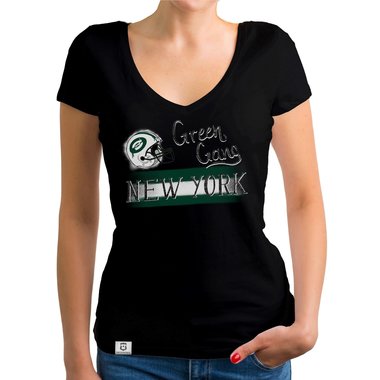 Damen T-Shirt V-Ausschnitt - Green Gang - NY dunkelgrau-dunkelgrn XS