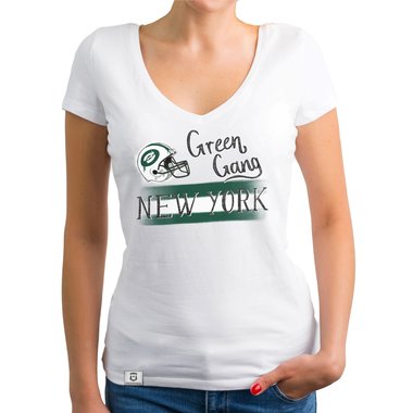 Damen T-Shirt V-Ausschnitt - Green Gang - NY dunkelgrau-dunkelgrn XS