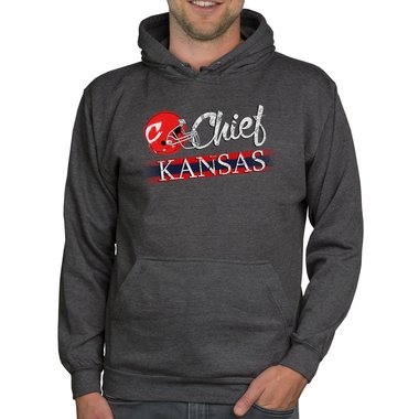 Herren Hoodie - Chief - Kansas dunkelgrau-rot XS