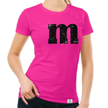 Damen T-Shirt - M und M weiss-schwarzglitzer XXL