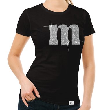 Damen T-Shirt - M und M weiss-schwarzglitzer XXL