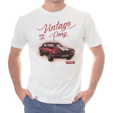 Herren T-Shirt - Vintage Pony weiss-rot 5XL