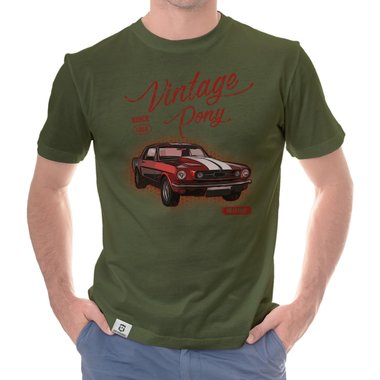 Herren T-Shirt - Vintage Pony weiss-rot 5XL