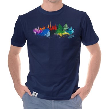 Herren T-Shirt - Hamburg Aquarell dunkelblau-bunt S