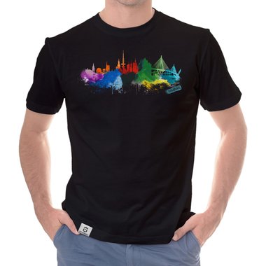 Herren T-Shirt - Hamburg Aquarell dunkelblau-bunt S