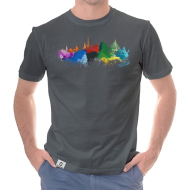 Herren T-Shirt - Hamburg Aquarell dunkelblau-bunt S