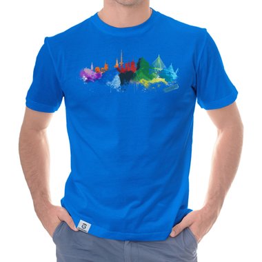 Herren T-Shirt - Hamburg Aquarell dunkelblau-bunt S