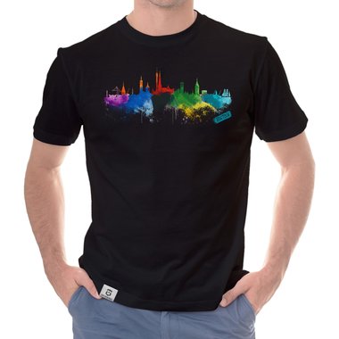 Herren T-Shirt - Rostock Aquarell dunkelblau-bunt S