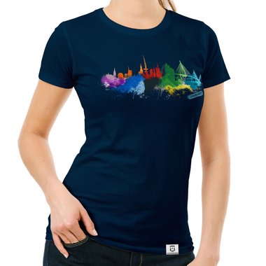 Damen T-Shirt - Hamburg Aquarell weiss-bunt XXL