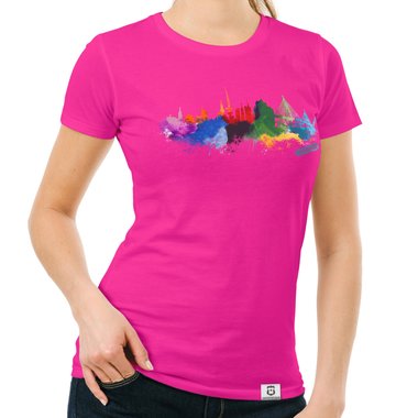 Damen T-Shirt - Hamburg Aquarell weiss-bunt XXL