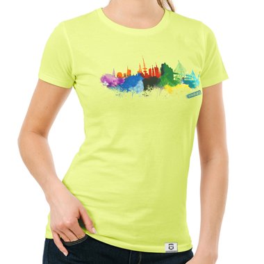 Damen T-Shirt - Hamburg Aquarell weiss-bunt XXL