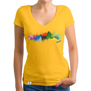 Damen T-Shirt V-Ausschnitt - Hamburg Aquarell