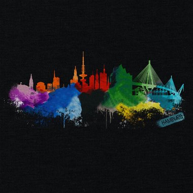 Long Hoodie - Hamburg Aquarell schwarz-bunt XL