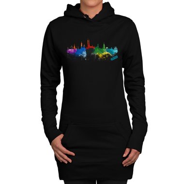 Damen Long Hoodie - Rostock Aquarell hellgrau-bunt XS