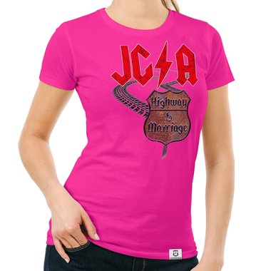 JGA Damen T-Shirt - Highway to Marriage dunkelblau-rot S