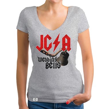 Damen JGA T-Shirt V-Ausschnitt - Wedding Bells weiss-schwarz XXL