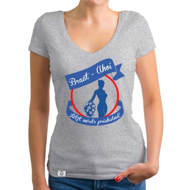 Damen JGA T-Shirt V-Ausschnitt - Braut Ahoi