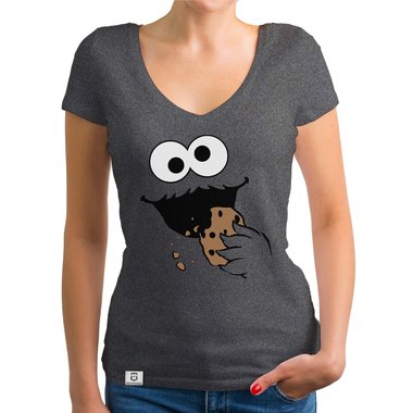 Damen T-Shirt V-Ausschnitt - Keks Monster