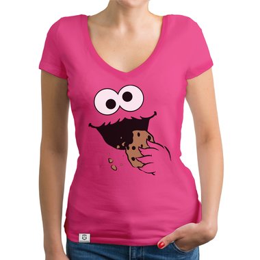 Damen T-Shirt V-Ausschnitt - Keks Monster