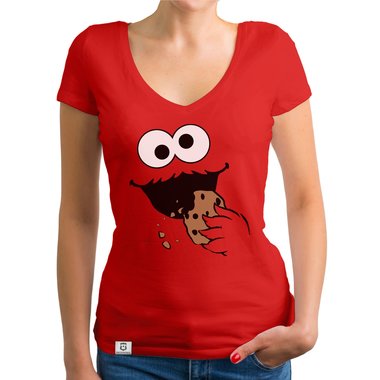 Damen T-Shirt V-Ausschnitt - Keks Monster