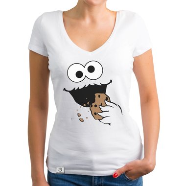 Damen T-Shirt V-Ausschnitt - Keks Monster