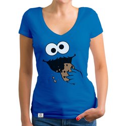 Damen T-Shirt V-Ausschnitt - Keks Monster