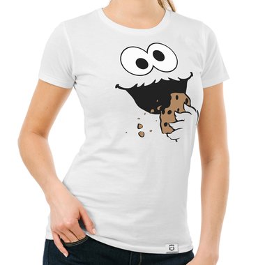 Damen T-Shirt - Keks Monster weiss-schwarz XXL